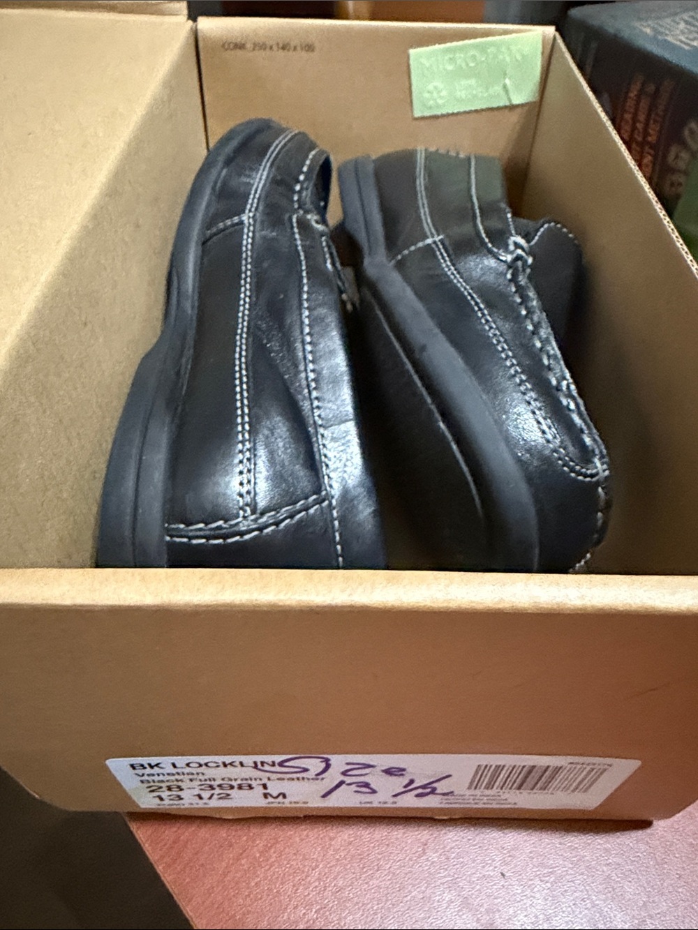 Johnston & Murphy Black Leather Slip-On Moc Toe Loafers kids